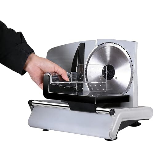 SUPER DEAL Premium Electric Food Meat Slicer - 7.5inch Stainless Steel Blade Home Kitchen Deli Meat Food Vegetable Cheese Cutter - Thickness Adjustable - Spacious Sliding Carriage - Easy to Clean 9