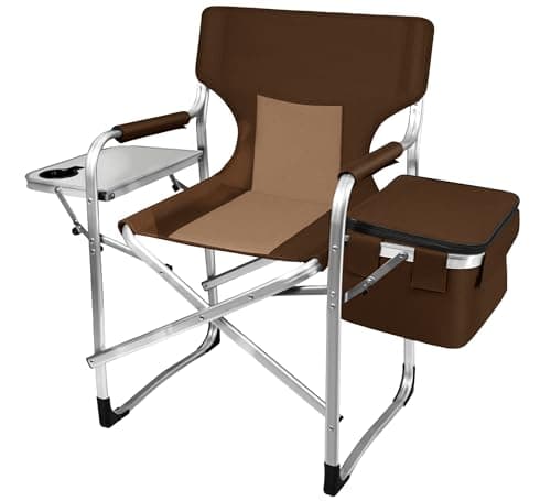 KingSom Oversized Camping Chair,Heavy Duty Camping Director Chair with Side Table,Detachable Cooler Bag and Cup Holder, Portable Folding Camping Chair for Adults,Outdoor Camping Chair Supports 500LBS