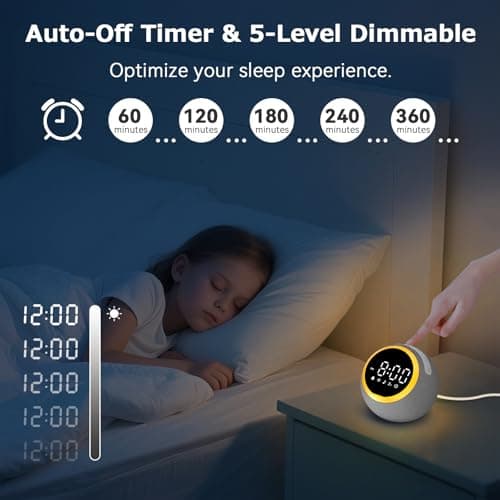 Sound Machine Alarm Clock for Sleep: Digital Alarm Clocks for Bedrooms, 25 Soothing Sounds, 7 Gentle Wake-up Sounds, 16 Adjustable Volume & Timer, Memory Function (Gray) 5