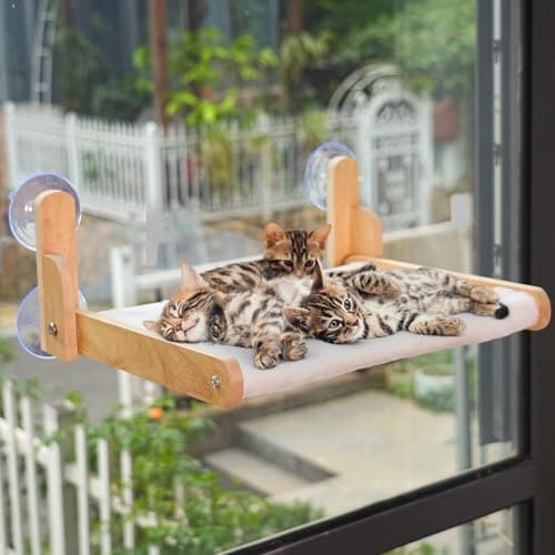 Cat Window Perch with Wooden Frame – Aloxina Foldable Cat Hammock Bed for Indoor Cats, Soft Rabbit Fur Cover, Washable, Strong Suction Cups, No Drilling, Supports Large Cats 8