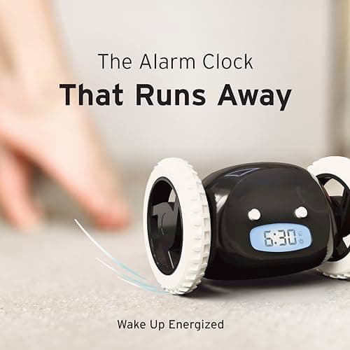 CLOCKY Alarm Clock on Wheels – Loud Rolling Alarm Clock for Heavy Sleepers | Runaway Clock that Jumps & Runs to Wake You Up | Funny Unique Gift for Adults, Teens & Kids Bedrooms (Black) 7