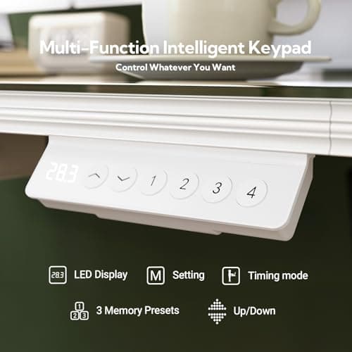 INNOVAR Glass Standing Desk with Drawers, 40 x 24 Inches Electric Height Adjustable Desk, Tempered Glass Top Stand Up Desks for Home and Office, White 8