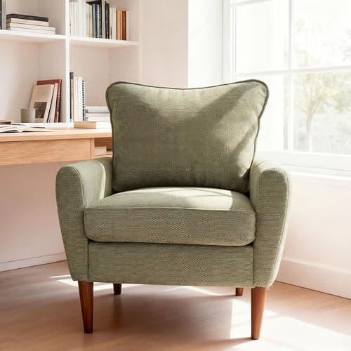 OLIXIS Comfy Accent Chair for Living Room Bedroom and Waiting Room, Upholstered Mid-Century Reading Chair with Pillow and Solid Wood Legs, Wide Singe Modern Lounge Sofa (Green)