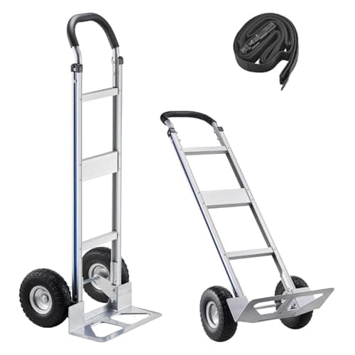 VEVOR Aluminum Hand Truck, Heavy-Duty Hand Truck Dolly with Non-Slip Wheels & Handle, 500 LBS Aluminum Alloy Portable Trolley Dolly with Tie-Down Strap for Moving Home, Office, Warehouse