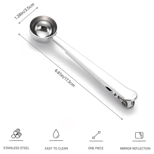 2 Pcs Coffee Scoop,2-In-1 Coffee Spoon Clip,1 Tablespoon 15ML Coffee Spoon Measuring for Ground Coffee,Loose Tea and Powder 6