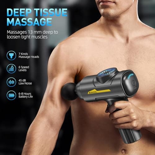 SORUDEL Massage Gun,Massage Gun Deep Tissue for Pain Relief with 7 Massage Heads & 6 Speeds and Carrying Case (Grey) 2