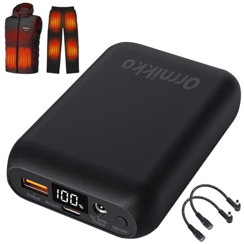 Heated Vest Battery Pack 7.4V 16000mAh Compatible with ORORO and Venustas, Rechargeable Power Bank for Heated Vest Heated Jackets with LED Display (7.4V 16000mAh+DC Adapter) (4.37*1.14*2.76)