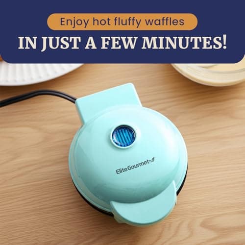 Elite Gourmet EWM015M Electric Nonstick 4.5-inch Mini Waffle Maker, Belgian Waffles, Compact Design, Hash Browns, Keto, Snacks, Sandwich, Eggs, Easy to Clean, Mint 7