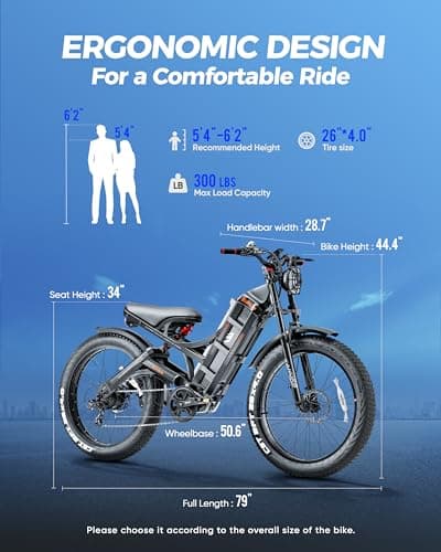 eAhora Adults Romeo Pro Electric Bike - 34MPH 1600W 48V 60AH 200Miles Long Range Ebike for Adults, 26" * 4.0 Fat Tire Fast Electric Mountain Bike Full Suspension Off-Road E-Bike 8