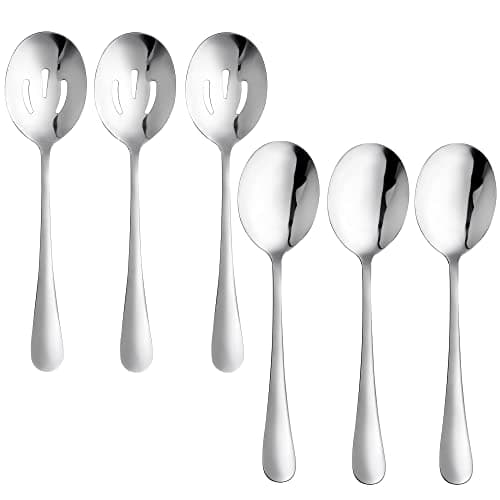 6 Pieces Serving Spoons Set, 8.7 Inch, Includes 3 Serving Spoons and 3 Slotted Spoon, Large Stainless Steel Buffet Banquet Utensils Cutlery Set for Home, Kitchen 8