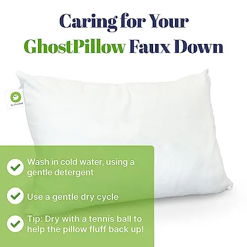 GhostBed Faux Down Pillow - Down Alternative with Breathable, Cool Microfiber Gel - Standard Size 6