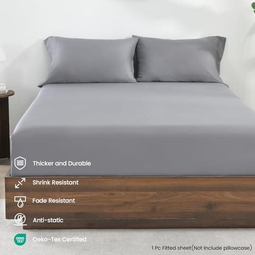 100% Viscose Derived from Bamboo Fitted Sheet Full Size Only, 16" Deep Pocket, Reinforced Elastic Band, Silky Soft, Breathable and Cooling Sheets, Silver Grey 6