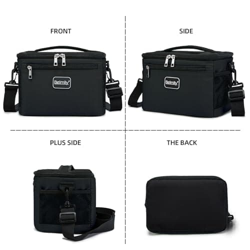 BEIMILY Lunch Box for Men/Women, Small Insulated Lunch Bag, Leak-Proof Soft Cooler Tote Bag, Reusable LunchBox for Work, Travel, Fitness, Picnic with Adjustable Shoulder Strap for Adults (Black) 6