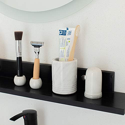JIMEI Natural Marble SPA Collection Tumbler Toothbrush Holder Makeup Brush Holder Bathroom Countertop Organizer 6