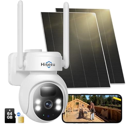 Hiseeu No WiFi Security Camera, [24/7 Recording] 4G Cellular Security Cameras Wireless Outdoor, 20W Solar Cameras 360°PTZ, 2K Night Vision, 2-Way Talk, 20000mAh Battery, 64G SD & SIM Card