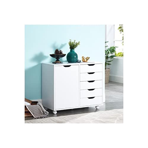 Naomi Home Amy 5-Drawer Craft & Office Storage Cabinet with Shelf, – Rolling Organizer with Pull-Out Door, Fixed Shelves for Versatile Use, 15.7" D x 24.4" H x 30.7" L