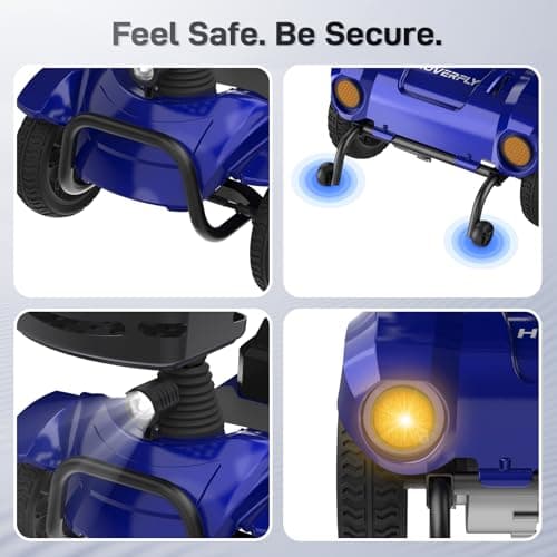 Hoverfly T4 Mobility Scooter for Seniors, Max 12.4-Mile Range & 3.7 mph, 3-Position Seat & Anti-slip Rear Wheel, Removed Battery&Quick Fold Design, Solid 9" Tire&330 lb Capacity, Ease of Assembly Blue 8