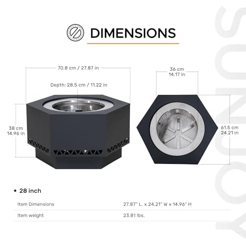 Sunjoy Fire Pit Smokeless 28 in. Hexagonal Outdoor Fire Pit, Patio Wood Burning Smokeless Firepit w/PVC Cover and Fire Poker, Ideal for Camping, Bonfire, and Backyard, Black 10