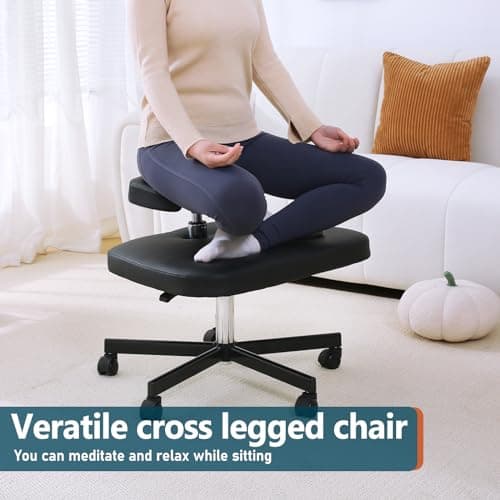 LHOOCX Meditation Chair ADHD Chair Ergonomic Cross Legged Chair with Wheels,Kneeling Chair for Office and Home,ADHD Chairs for Adults (Black) 5
