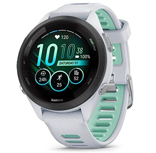 Wearable4U Garmin Forerunner 265S Music GPS Running 42 mm Smartwatch, Whitestone with AMOLED 1.1in Touchscreen Display White Earbuds Bundle 5