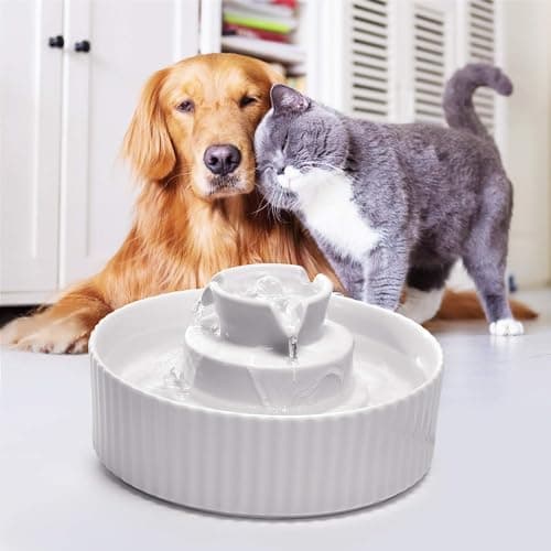 VinDox 2.1L Ceramic Cat Water Fountain-for Cats and Dogs, 360 Ceramic Pet Fountain-70 Oz Large Water Capacity - Whisper-Quiet Water Flow-Great for Shy or Timid Pets - Fresh, Filtered Water(White) 6