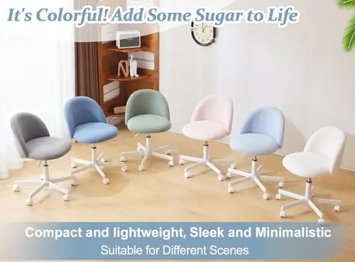 VINGLI Cute Candy Chair Armless Comfy Small Office Desk Vanity Chair with Wheels & Lumbar Support,Teddy Adjustable Rolling Swivel Computer Task Ch for Home Office,Bedroom,MintGreen 6