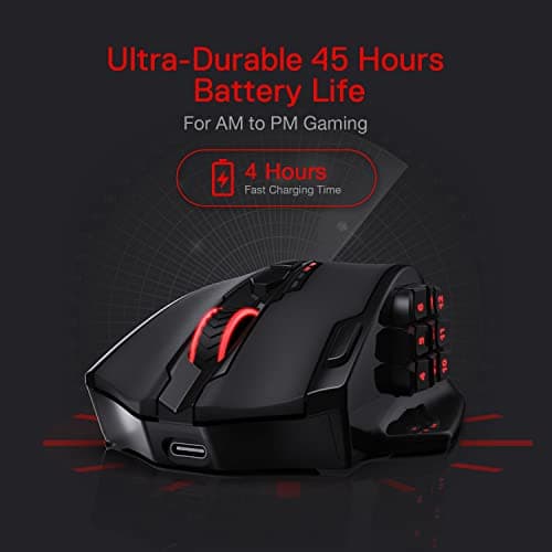 Redragon M913 Impact Elite Wireless Gaming Mouse, 16000 DPI Wired/Wireless RGB Mouse with 16 Programmable Buttons, 45 Hr Battery and Pro Optical Sensor, 12 Side Buttons MMO Mouse 5