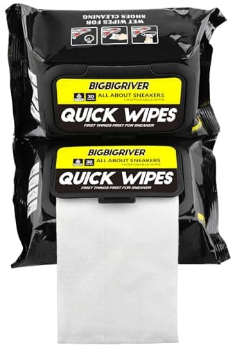 BIGBIGRIVER Shoe wipes 2 Pack 60 Pcs Sneaker Wipes Cleaner Quick Wipes Travel Portable Removes Dirt, Stains