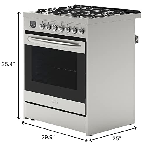 KoolMore 30” Inch Professional Gas Range Stove with 5 Burner Cooktop, Rapid Convection Oven, and Digital Timer with Heavy-Duty Cast Iron Grates, Stainless-Steel Appliance (KM-FR30G-SS),Silver 6