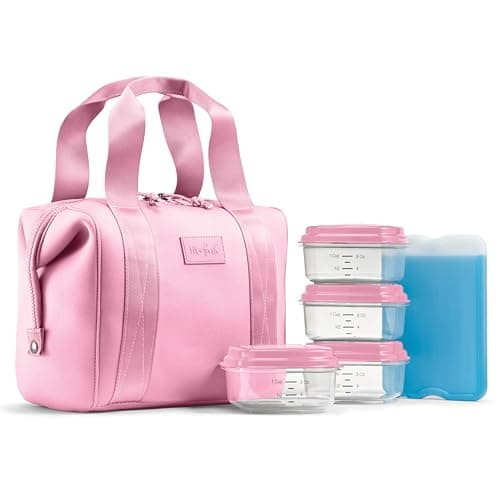 Fit & Fresh Remi Neoprene Lunch Bag For Women - Meal Prep Kit with Containers & XL Ice Pack, Self Insulating Neoprene-like Material, Machine Washable Lunch Bag, Tear-Resistant, Stain-Resistant, Pink