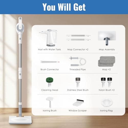FEPPO Steam Mop with Detachable Handheld Steam Cleaner for Home and Floor Cleaning, 10-in-1 Multi-purpose Attachments & 2 Pads, Powerful Steamer for Floors, Hardwood, Tiles,Grout,Windows,Kitchen,Bath 9