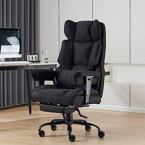 Efomao Big and Tall Office Chair 400 lb Weight Capacity, High Back Executive Office Chair with Foot Rest, Fabric Computer Chair for Back Pain Relief, Black 8