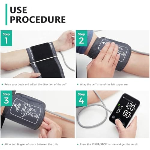 Oklar Blood Pressure Monitor Upper Arm Monitors for Home Use BP Machine Sphygmomanometer with 2x120 Reading Memory Adjustable Arm Cuff 8.7"-15.7" Large Display with LED Background Light Storage Bag 6