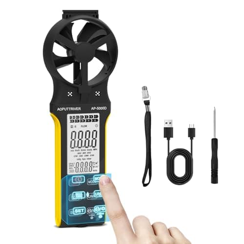 Rechargeable Air Flow Meter Handheld with Touch Screen, HVAC Anemometer CFM Meter 0-999900 ft3/min with Temp, Backlight, Data Hold for Air Volume/HVAC Vents/Sailing/Shooting
