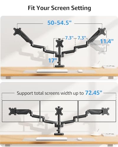 MOUNTUP Triple Monitor Mount, Triple Monitor Desk Mount for Max 27 inch Computer Screens, 3 Monitors Stand for Desk, Monitors Arm with Swivel, Tilt, Rotation, Each Arm Holds 4.4-19.8 lbs 9