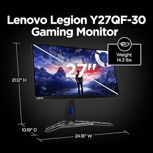 Lenovo Legion Y27qf-30 Gaming Monitor, 27” QHD Display, 250Hz, 0.5ms Response, AMD FreeSync Premium, 400 Nits, Lift/Tilt/Pivot/Swivel Stand, HDMI 2.1 and DisplayPort 1.4, 400 nits, Raven Black 8
