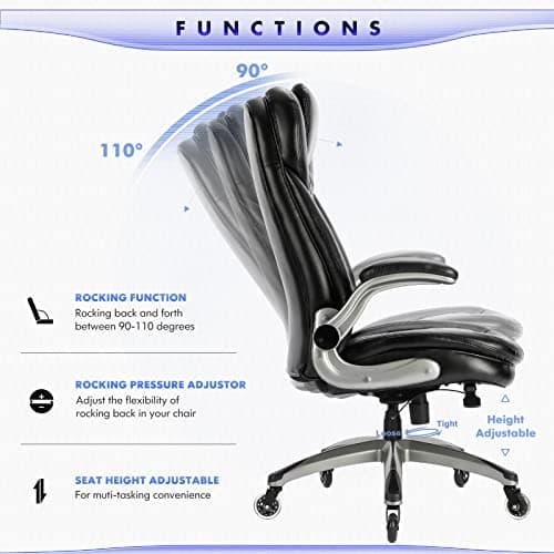 Executive Office Chair-Ergonomic Computer Desk Chair, High Back Leather Chair with Padded Flip-up Arms, Swivel Home Office Chair Upgraded Caster-Black 8