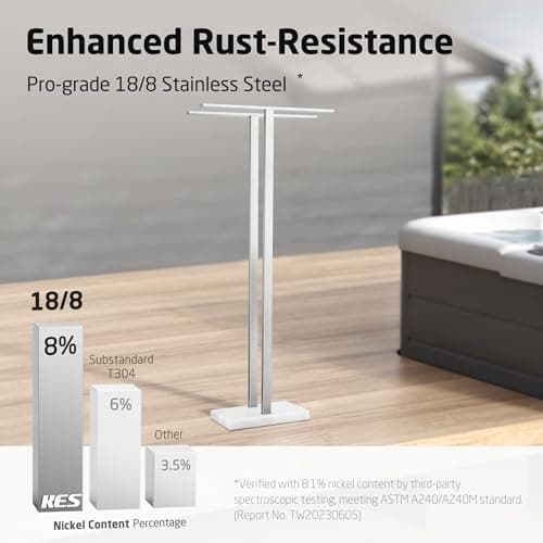 KES 43'' H Standing Towel Rack for Bathroom, Free Standing Towel Rack Floor with Weighted Marble Base 2-Tier, Outdoor Towel Racks Extra High Thick 18/8 Stainless Steel Brushed Finish, BTH232-2 7