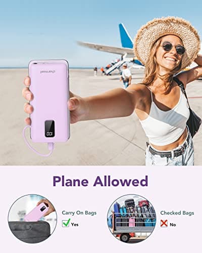 charmast Portable Charger with Built-in Cables & Wall Plug, 10000mAh Portable Power Bank, External Battery Pack Travel Essentials Compatible with iPhone 16/15/14/13, Samsung, iPad etc 8