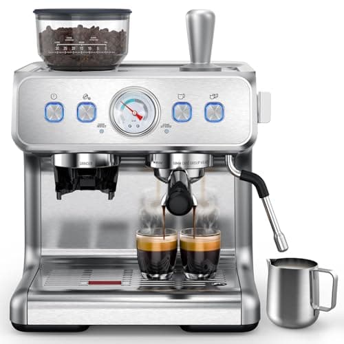 COWSAR Espresso Machine with Grinder, 2025 Upgraded Espresso Machine 15 Bar, Expresso Machine with Milk Frother Steam Wand, 75 Oz Removable Water Tank for Cappuccino, Latte, Stainless Steel