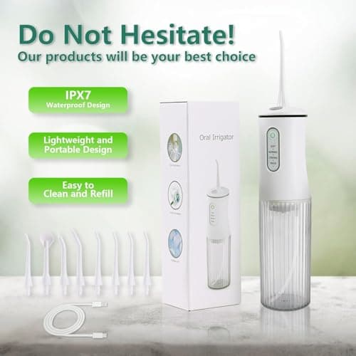 Cordless Water Flosser for Teeth Cleaning Pick - Electric Dental Irrigator with 4 Cleaning Modes & 8 Jet Tips, IPX7 Waterproof, Portable Rechargeable Design for Home & Travel Use,White 7