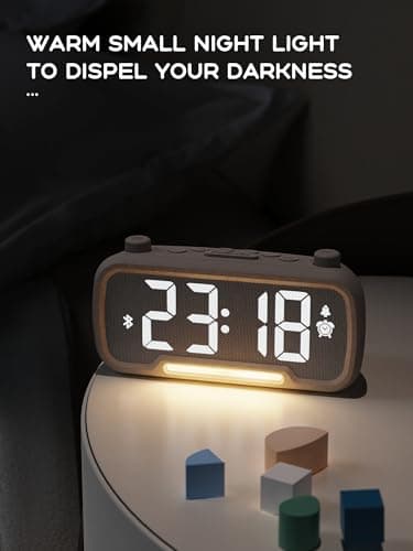 ROCAM Clock Radio, FM Radio Alarm Clock for Bedroom Modern Design, Auto Scan 20 Presets Auto-Off Sleep Timer, Bluetooth Speaker, Night Light, USB Ports, Brightness Dimmer 6
