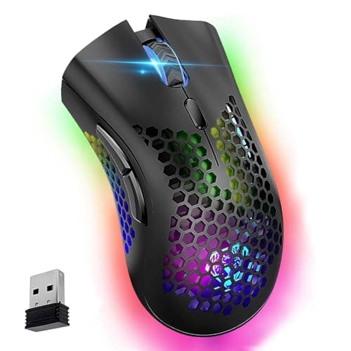 VEGCOO Wireless Gaming Mouse, C23 Silent Click Wireless Rechargeable Mouse with Colorful LED Lights and 3 Level DPI 400mah Lithium Battery for Laptop and Computer (Black)