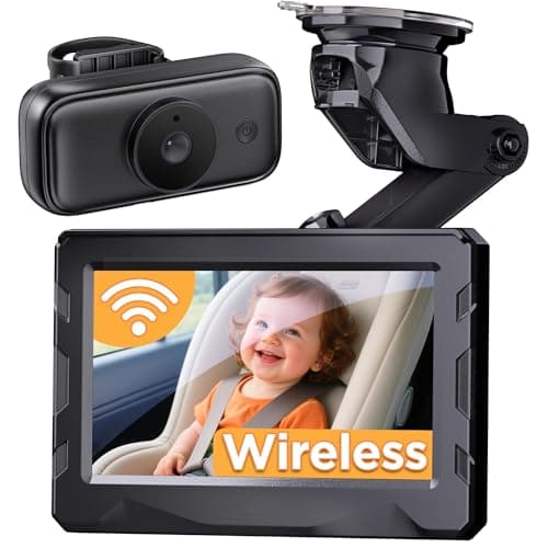 Wireless Baby Car Camera - 40 Hours Rechargeable Battery with Auto Sleep & Night Vision, 4.3'' 1080P HD Video Car Baby Monitor - 360° Rotating Rear Facing Back Seat Cam, Newborn Essential New Mom gift