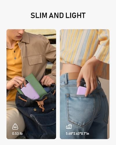 charmast Portable Charger with Built in Cables, 10000mAh Slim Power Bank, 15W USB C in&Out Port High Speed Charging External Charger, Battery Pack Compatible with iPhone 16 15 13 Samsung Google iPad 6