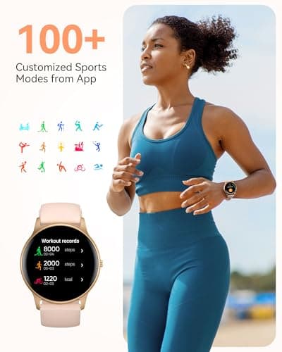 AGPTEK Smart Watch for Women, 5ATM Waterproof Smartwatch for Android and iOS Phones, Fitness Tracker Watch with 100+ Sports Modes, Heart Rate Monitor Pedometer Sleep Monitor, Pink 5