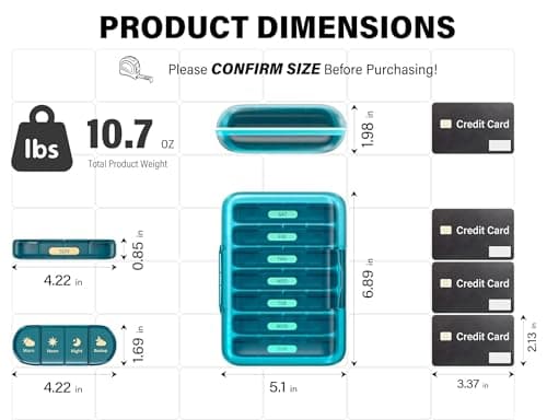 Codcaw Weekly Pill Organizer 4 Times a Day, 7 Day Pill Box 4X, Portable for Travel Pill Case for Pills/Vitamin/Fish Oil/Medication/Supplements (4x7 Blue) 6