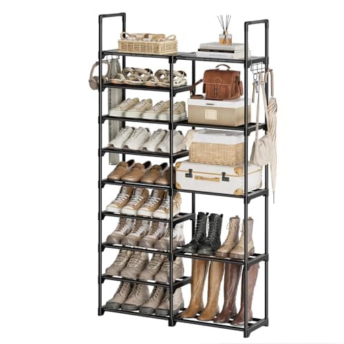 WOWLIVE 9 Tiers Shoe Rack Shoe Storage Shoe Organizer 30-35 Pairs Shoe Tower Unit Shelf Durable Metal Pipes with Plastic Connectors Stackable Cabinet Black(SSS2B9)