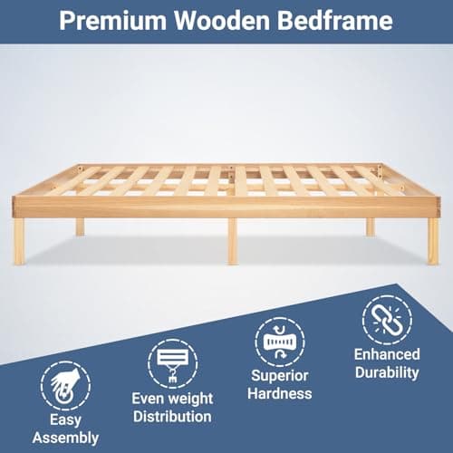 Naomi Home Lucia 14 Inch Solid Wood Platform Bed Queen Bed Frame, Pine Wood Queen Platform Bed Frame, No Squeak Bed Frame, Bed Frame Queen Size, No Box Spring Needed, Sturdy Bed Frame - Natural 6