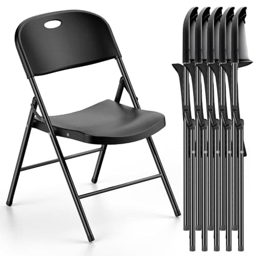 Nazhura 350 Weight Limit Heavy Duty Plastic Folding Chair with Reinfoced Steel Frame for Indoor and Outdoor, Wedding, Party, Restaurant, Meeting Room, Patio and Garden (Black, 6 Pack)